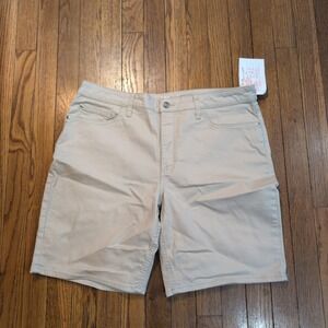 Lee Riders Midrise Bermuda Beige Tan Denim Shorts Stretch 16M 36W 8.5 Inseam